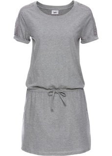 Платье с коротким рукавом и лентой для завязывания в талии (светло-серый меланж) Bonprix