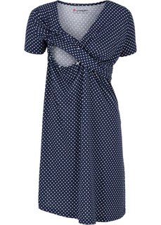 Мода для беременных и кормящих мам: трикотажное платье-стретч с коротким рукавом (темно-синий/белый в горошек) Bonprix