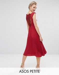 Платье миди с плиссировкой и кружевом на спине ASOS PETITE WEDDING - Красный