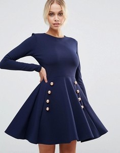 Короткое приталенное платье из крепа с пуговицами в стиле милитари Club L - Темно-синий