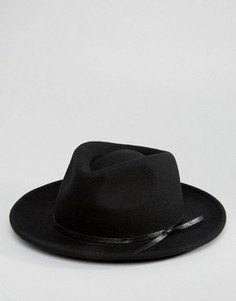 Широкополая шляпа с плоской круглой тульей и завязкой ASOS - Черный