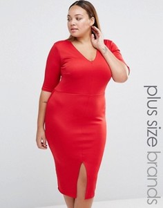 Платье-футляр с V‑образным вырезом и разрезом спереди Praslin Plus - Красный