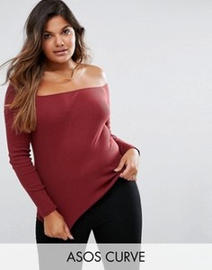 Топ в рубчик с длинными рукавами и открытыми плечами ASOS CURVE - Красный