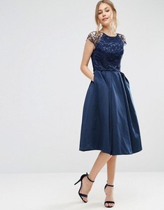 Платье с короткими кружевными рукавами и пышной юбкой Chi Chi London - Темно-синий