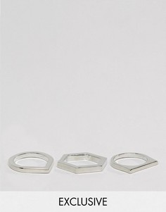 3 кольца с геометрическим дизайном DesignB эксклюзивно для ASOS - Серебряный