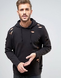 Черное худи с рваной отделкой New Look - Черный
