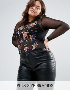 Сетчатый лонгслив с вышивкой New Look Plus - Черный