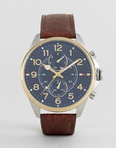 Часы с хронографом и коричневым кожаным ремешком Tommy Hilfiger Dean - Коричневый