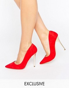 Замшевые туфли на золотистом каблуке Office Shop - Красный