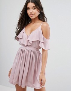 Платье мини с оборкой и открытыми плечами Oh My Love - Фиолетовый