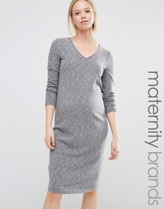 Платье миди в рубчик с V-образным вырезом для беременных New Look Maternity - Синий