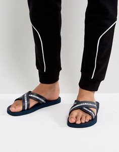 Шлепанцы с перекрестными ремешками и логотипом Versace Jeans - Темно-синий