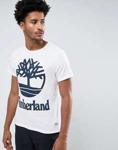 Белая узкая футболка с крупным логотипом Timberland - Белый
