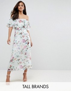 Платье миди с открытыми плечами и цветочным принтом Y.A.S Studio Tall Jessy - Мульти