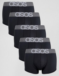 5 черных трусов-хипстеров из микрофибры с логотипом на поясе ASOS - СО СКИДКОЙ - Черный