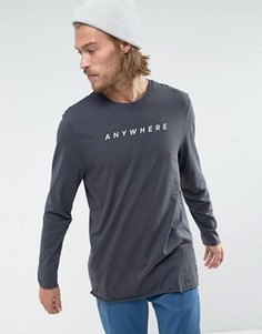 Длинный лонгслив с принтом Anywhere и рваным низом ASOS - Серый