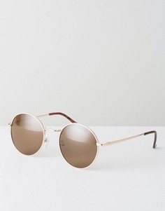 Круглые солнцезащитные очки в стиле 90-х в металлической оправе ASOS - Золотой