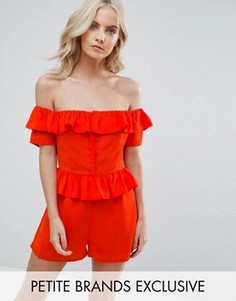 Ромпер со спущенными плечами и оборками Fashion Union Petite - Красный