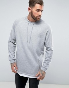 Oversize-свитшот с воротом на шнурке и контрастным краем ASOS - Серый