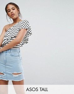 Боди на одно плечо в полоску с оборкой ASOS TALL - Мульти