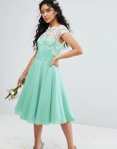 Пышное платье миди с вышивкой металлик Chi Chi London - Зеленый