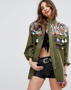 Фестивальная куртка с вышивкой и кисточками Boohoo - Зеленый