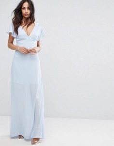 Платье макси с оборками на рукавах PrettyLittleThing - Синий