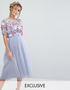 Платье миди с отделкой 3D Lace & Beads - Розовый