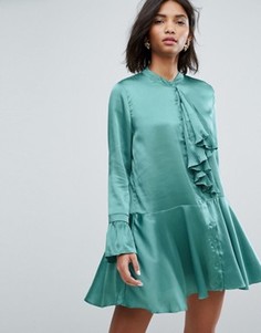 Атласное платье мини с плиссированной отделкой и оборками Sister Jane - Зеленый