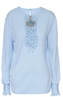 Шелковая блуза с круглым вырезом и жабо Dolce &amp; Gabbana
