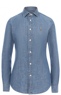 Приталенная джинсовая блуза с вышитым логотипом бренда Polo Ralph Lauren