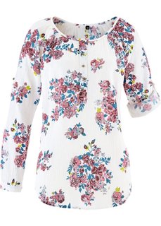Блузка с длинным рукавом (цвет белой шерсти в цветочек) Bonprix