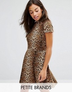 Короткое приталенное платье с леопардовым принтом Glamorous Petite - Коричневый