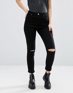 Зауженные джинсы с рваными коленками Brave Soul - Черный