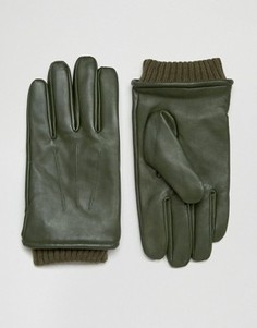 Кожаные перчатки цвета хаки с манжетами Barneys - Зеленый Barneys Originals
