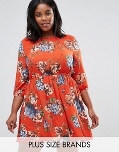 Короткое приталенное платье с цветочным принтом Koko Plus - Оранжевый