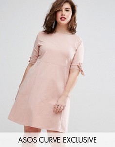 Короткое приталенное платье с бантами на рукавах ASOS CURVE - Розовый