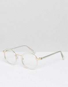 Круглые очки с прозрачными стеклами и оправой, и золотистой вставкой ASOS - Прозрачный