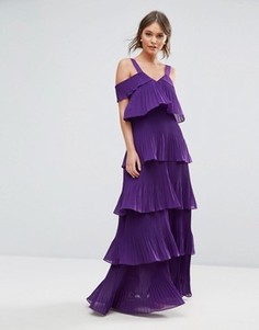 Ярусное плиссированное платье макси с открытыми плечами True Decadence - Фиолетовый