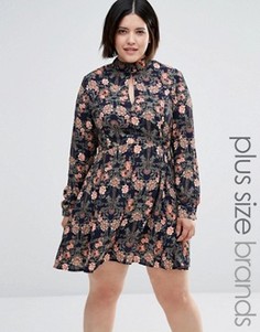 Короткое приталенное платье с цветочным принтом AX Paris Plus - Мульти