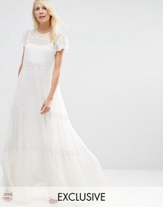 Шифоновое платье макси с кружевом Needle & Thread - Белый