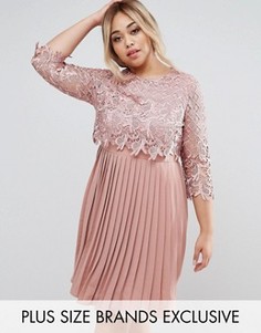 Премиум-платье миди с кружевным верхним слоем и юбкой плиссе Little Mistress Plus - Розовый