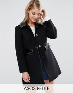 Короткое приталенное пальто с контрастной отделкой ASOS PETITE - Черный