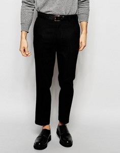 Фактурные укороченные полушерстяные брюки слим с шевронным узором ASOS - Черный
