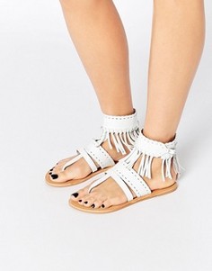 Кожаные сандалии в стиле вестерн с бахромой ASOS FAR WEST - Белый