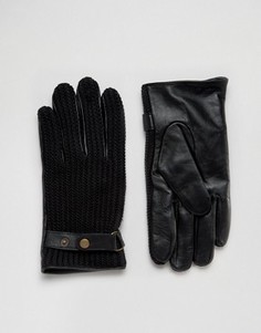 Черные перчатки из кожи и трикотажа ASOS - Черный