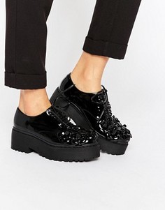 Лакированные туфли на платформе со шнуровкой и цветочной отделкой Jeffrey Campbell Baird - Черный
