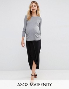 Трикотажная юбка макси для беременных с запахом ASOS Maternity - Черный