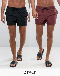 2 пары коротких шортов для плавания (бордовые/черные) ASOS - СКИДКА - Мульти