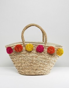 Плетеная сумка с помпонами Chateau - Мульти